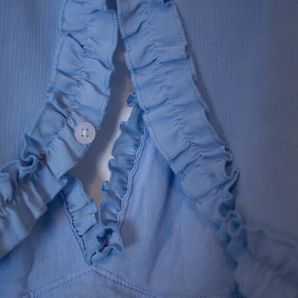 Powder Blue Ruffle Mini Dress Long Sleeve Cottagecore Fairy S | Light Summer - Picture 6 of 9